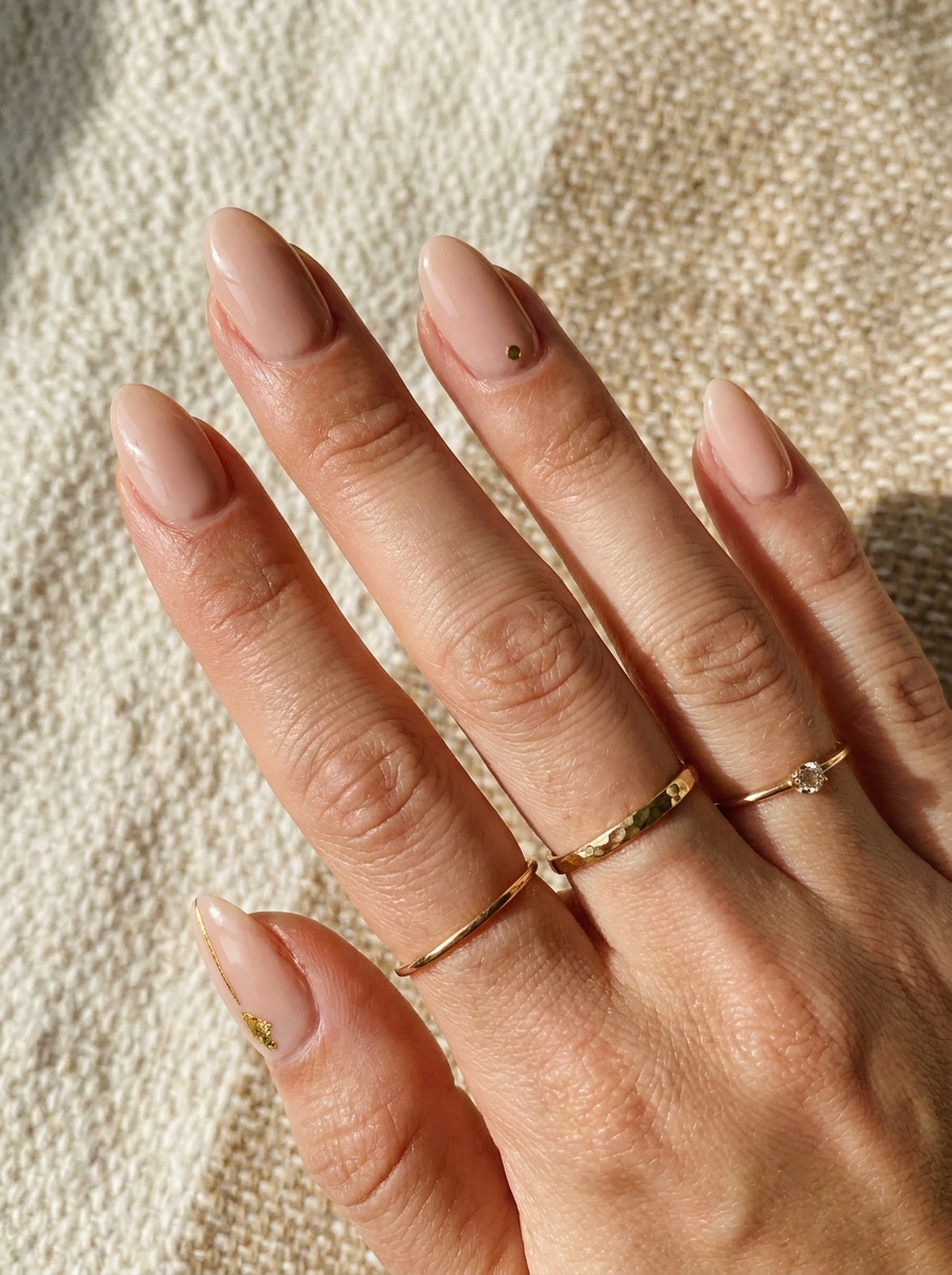 Nude and Gold Accent Nails als schlichte neutrale Herbstmaniküre 2026